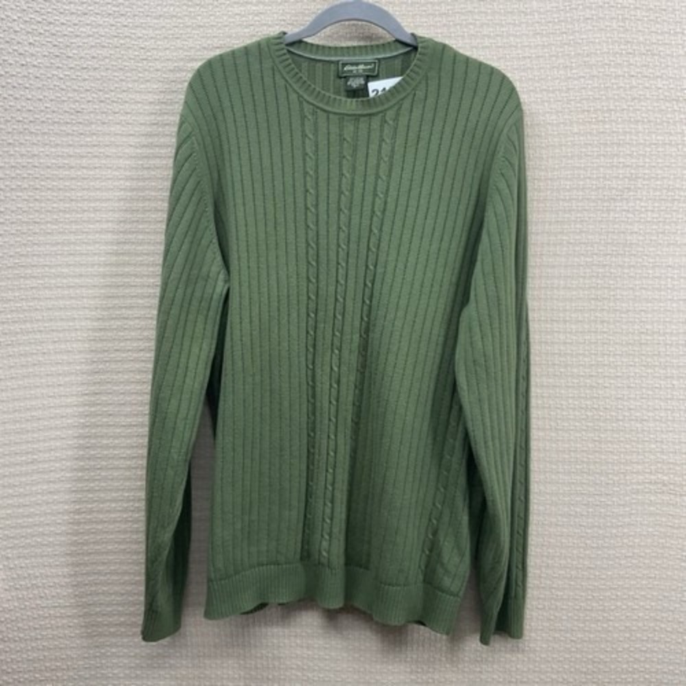 Eddie Bauer ForestGreen Cable Knit CrewNeck Sweater‎ Men Large Tall Hong Kong